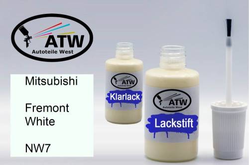 Mitsubishi, Fremont White, NW7: 20ml Lackstift + 20ml Klarlack - Set, von ATW Autoteile West.